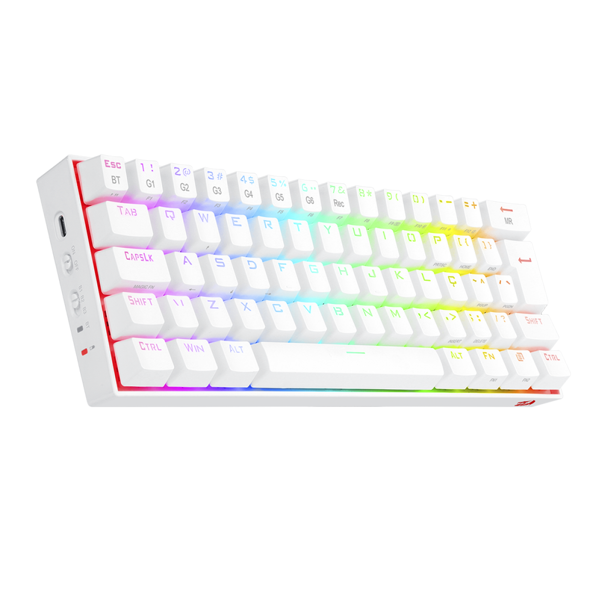 Teclado Mecânico Gamer Redragon Draconic Lunar, RGB, 60%, Switch Blue. ABNT, Bluetooth, White, K530W-RGB-PRO (PT-BLUE)