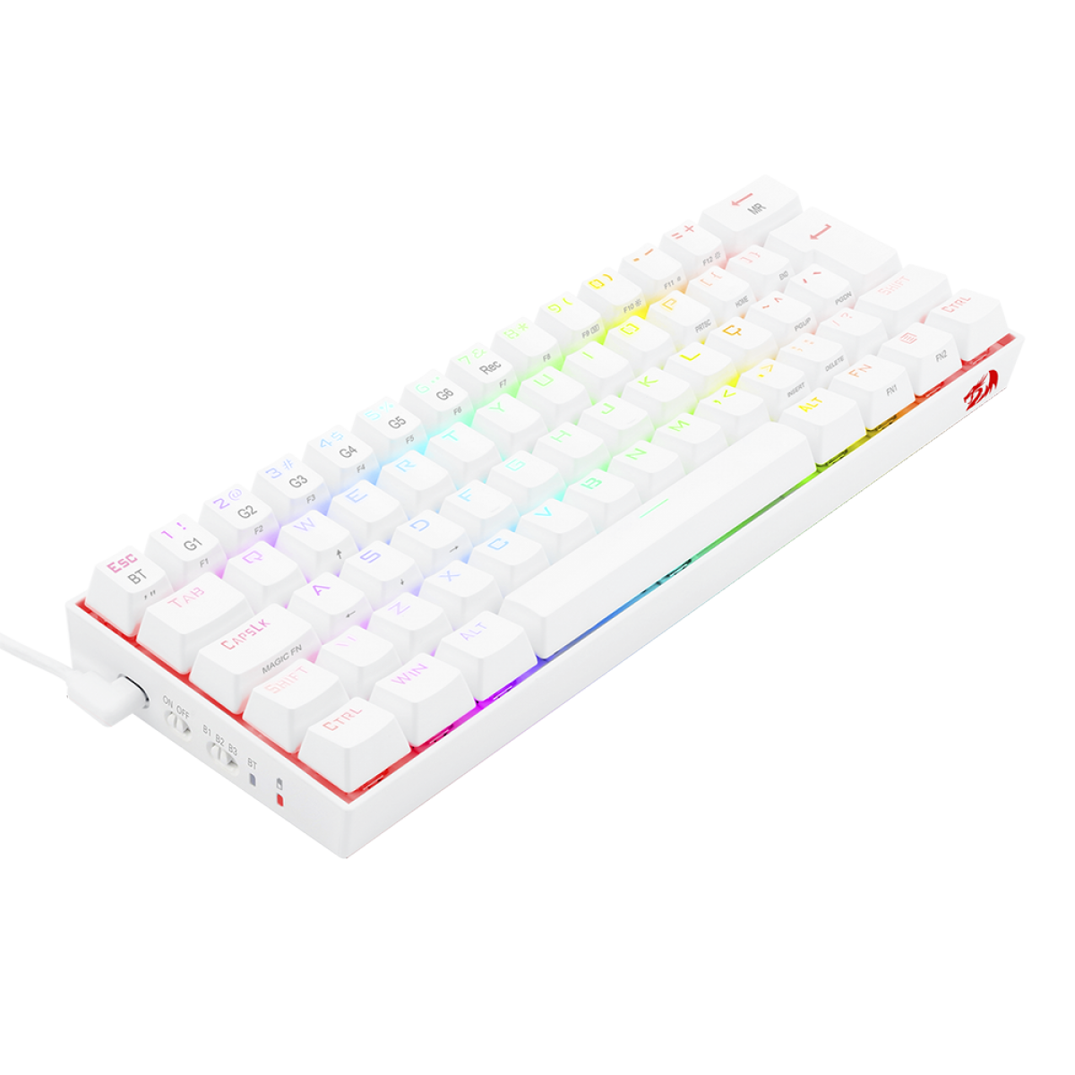 Teclado Mecânico Gamer Redragon Draconic Lunar, RGB, 60%, Switch Blue. ABNT, Bluetooth, White, K530W-RGB-PRO (PT-BLUE)