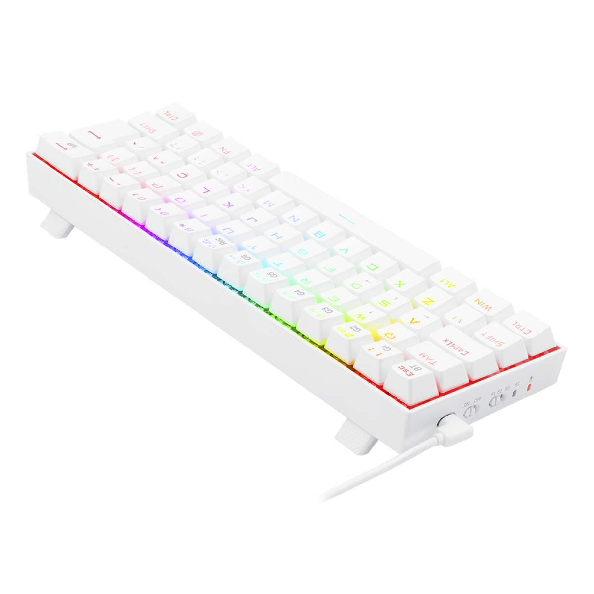 Teclado Mecânico Gamer Redragon Draconic Lunar, RGB, 60%, Switch Blue. ABNT, Bluetooth, White, K530W-RGB-PRO (PT-BLUE)