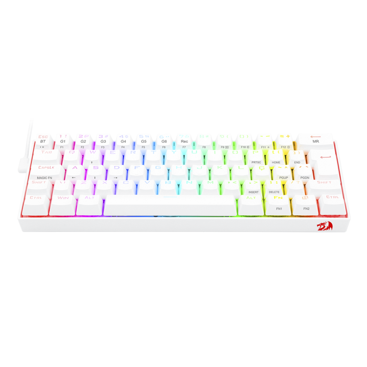 Teclado Mecânico Gamer Redragon Draconic Lunar, RGB, 60%, Switch Blue. ABNT, Bluetooth, White, K530W-RGB-PRO (PT-BLUE)