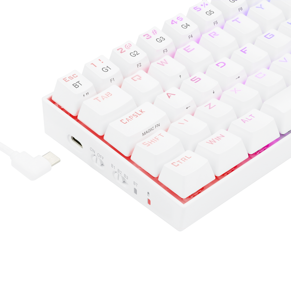 Teclado Mecânico Gamer Redragon Draconic Lunar, RGB, 60%, Switch Blue. ABNT, Bluetooth, White, K530W-RGB-PRO (PT-BLUE)