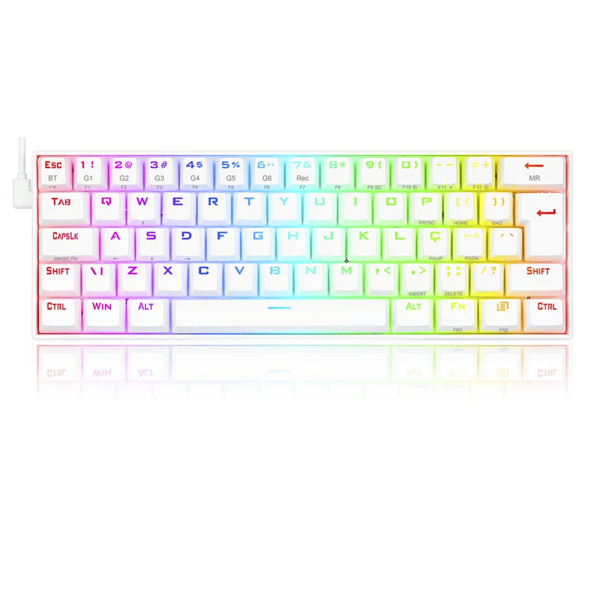 Teclado Mecânico Gamer Redragon Draconic Lunar, RGB, 60%, Switch Blue. ABNT, Bluetooth, White, K530W-RGB-PRO (PT-BLUE)