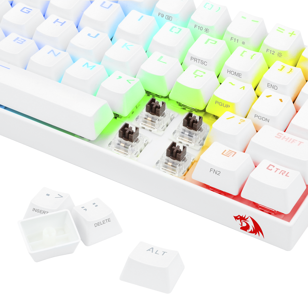 Teclado Mecânico Gamer Redragon Draconic Lunar, RGB, 60%, Switch Brown. ABNT, Bluetooth, White, K530W-RGB-PRO (PT-BROWN)