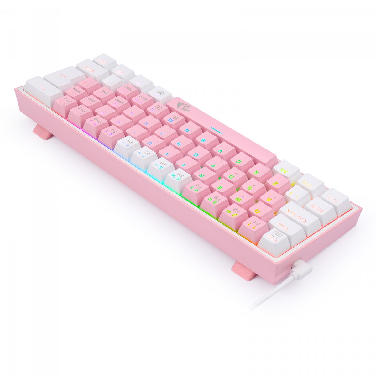 Teclado Mecânico Gamer Redragon Fizz, RGB, Switch Blue, ABNT 2, Pink/White, K617-RGB-PW