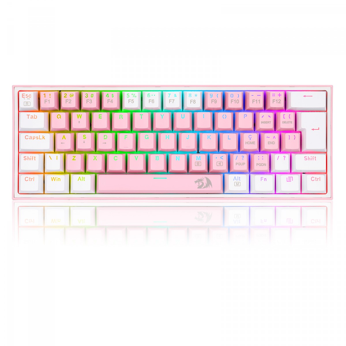 Teclado Mecânico Gamer Redragon Fizz, RGB, Switch Blue, ABNT 2, Pink/White, K617-RGB-PW