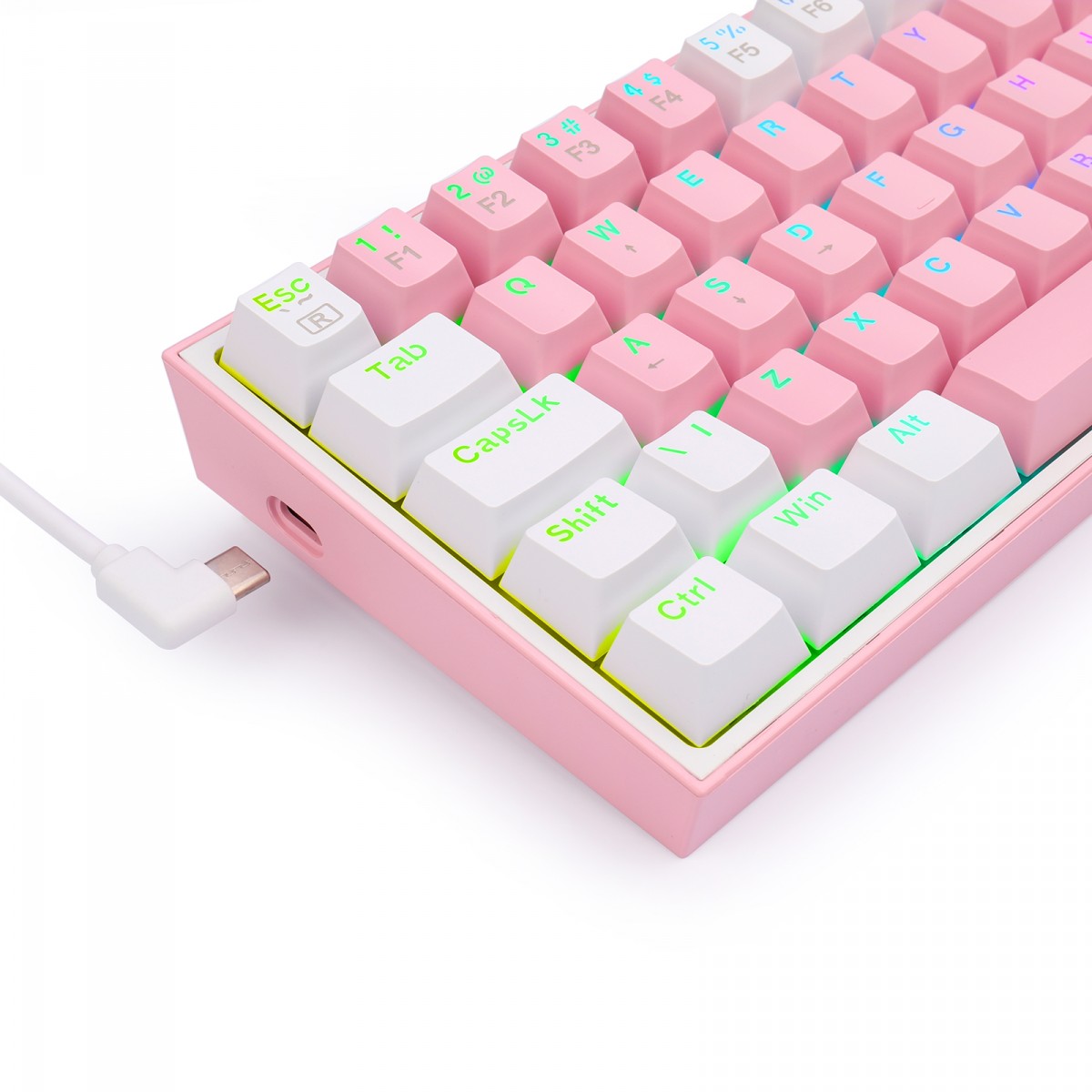 Teclado Mecânico Gamer Redragon Fizz, RGB, Switch Blue, ABNT 2, Pink/White, K617-RGB-PW