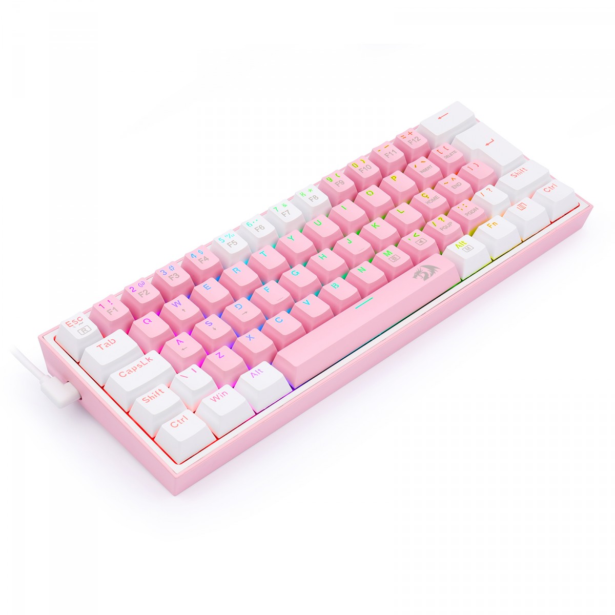 Teclado Mecânico Gamer Redragon Fizz, RGB, Switch Blue, ABNT 2, Pink/White, K617-RGB-PW