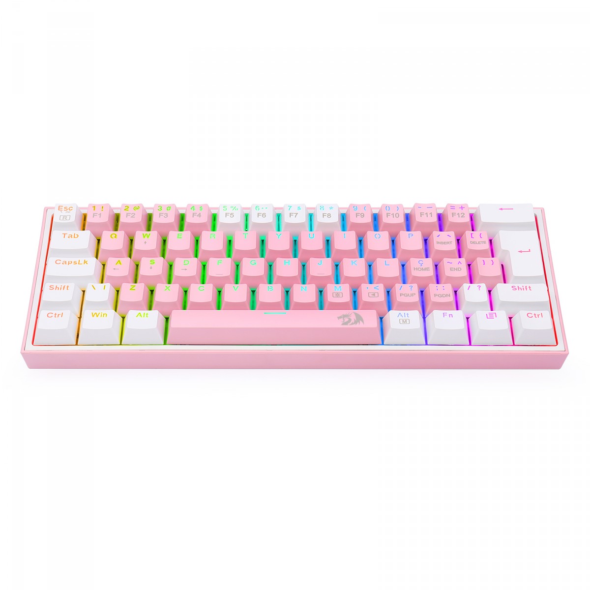 Teclado Mecânico Gamer Redragon Fizz, RGB, Switch Blue, ABNT 2, Pink/White, K617-RGB-PW
