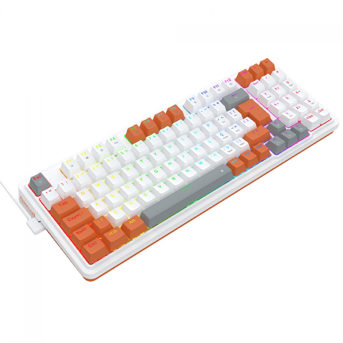 Teclado Mecânico Gamer Redragon Gloria, RGB, Switch Dust-Proof Red, ABNT2, Branco e Laranja, K664WOG-RGB (PT-RED)