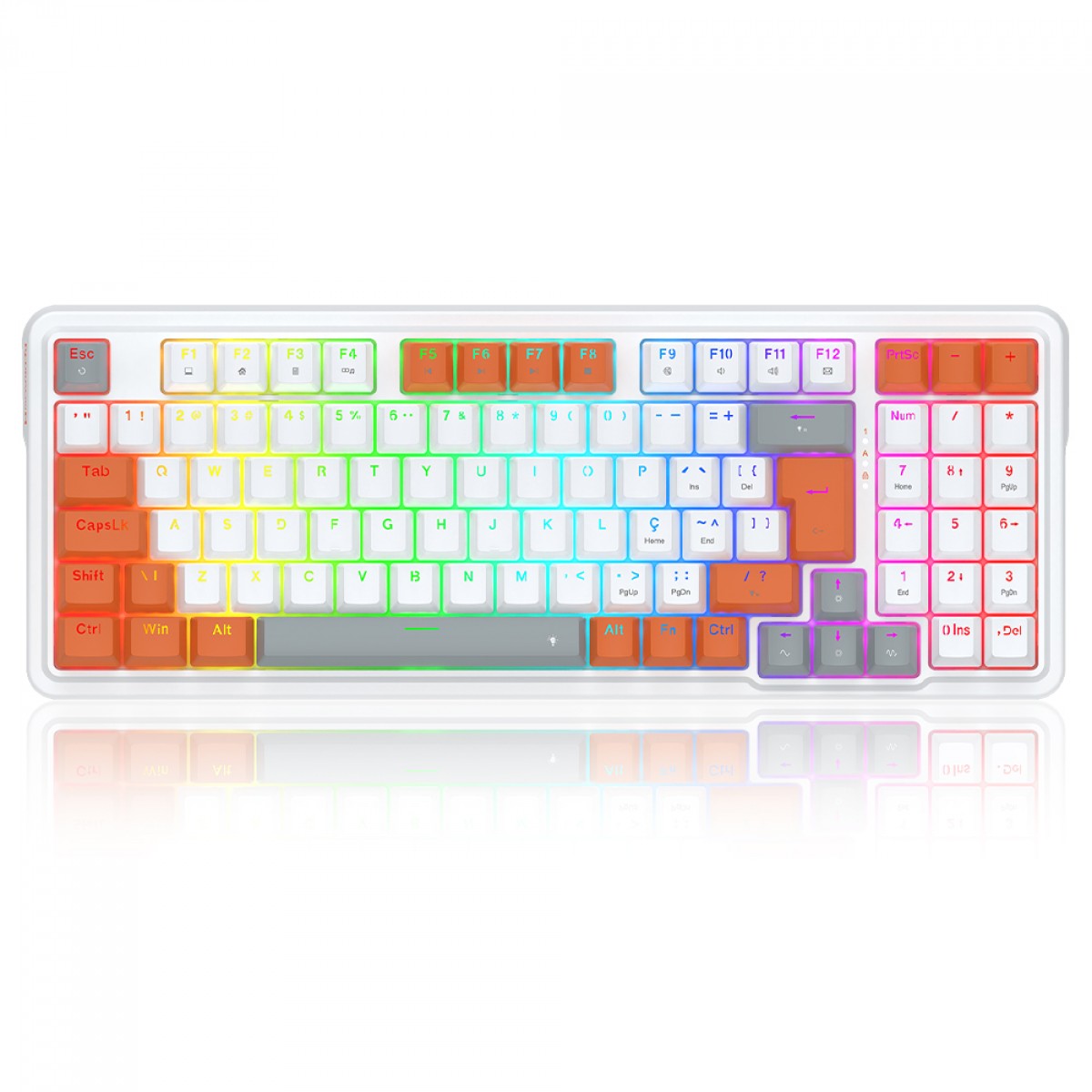 Teclado Mecânico Gamer Redragon Gloria, RGB, Switch Dust-Proof Red, ABNT2, Branco e Laranja, K664WOG-RGB (PT-RED)
