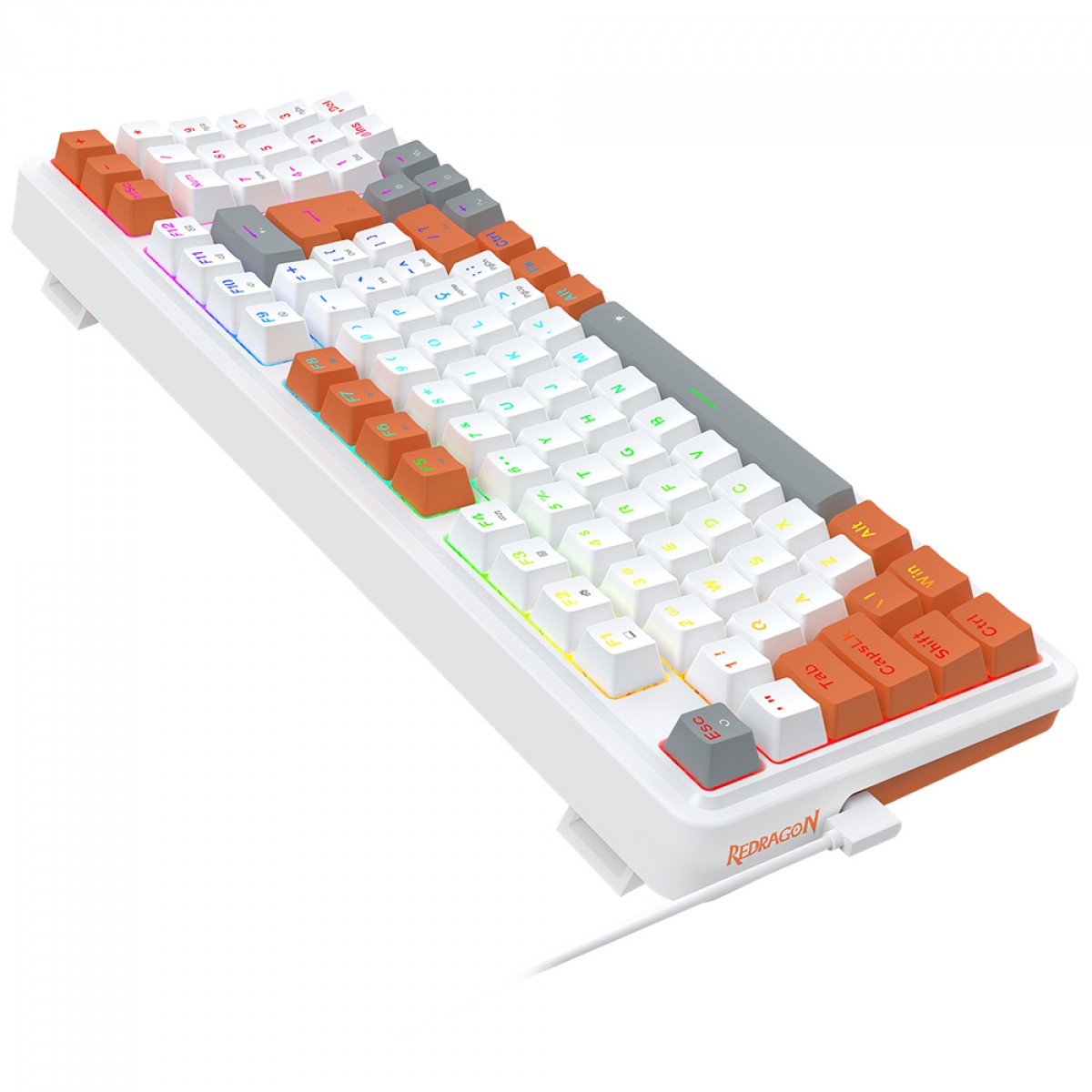 Teclado Mecânico Gamer Redragon Gloria, RGB, Switch Dust-Proof Red, ABNT2, Branco e Laranja, K664WOG-RGB (PT-RED)