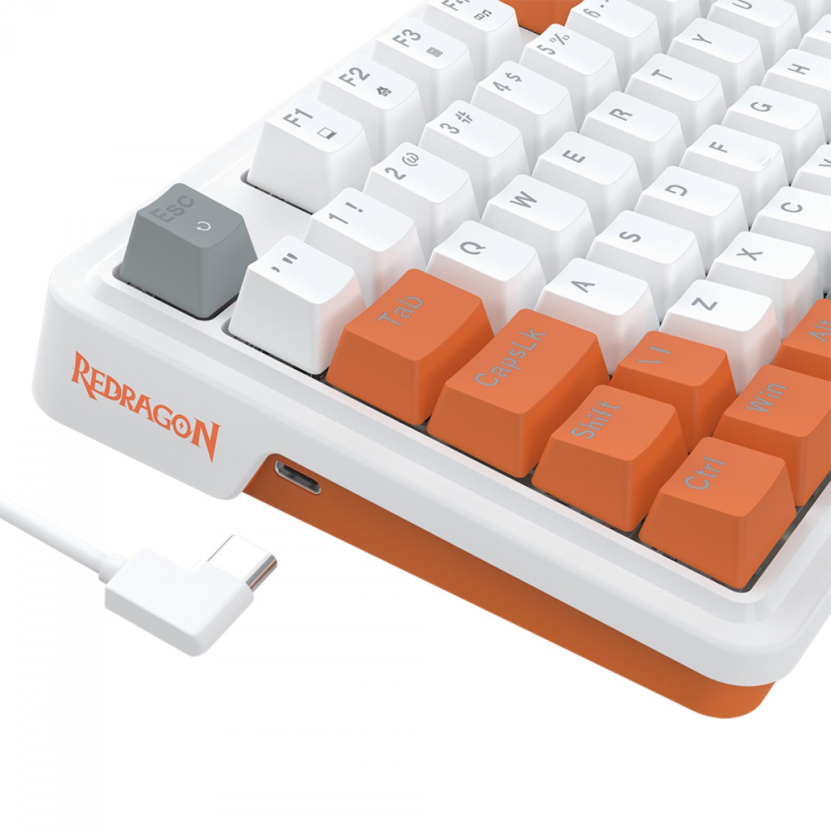 Teclado Mecânico Gamer Redragon Gloria, RGB, Switch Dust-Proof Red, ABNT2, Branco e Laranja, K664WOG-RGB (PT-RED)