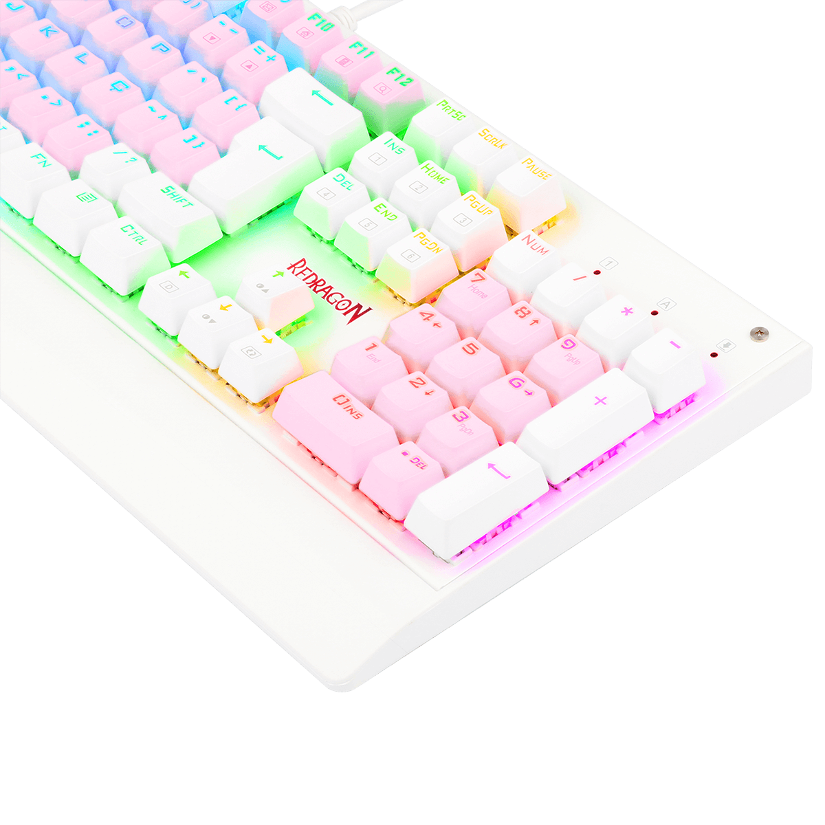 Teclado Mecânico Gamer Redragon Kala RGB, Pink e Branco, Switch Blue, ABNT2, Full-Size, K557PW-RGB
