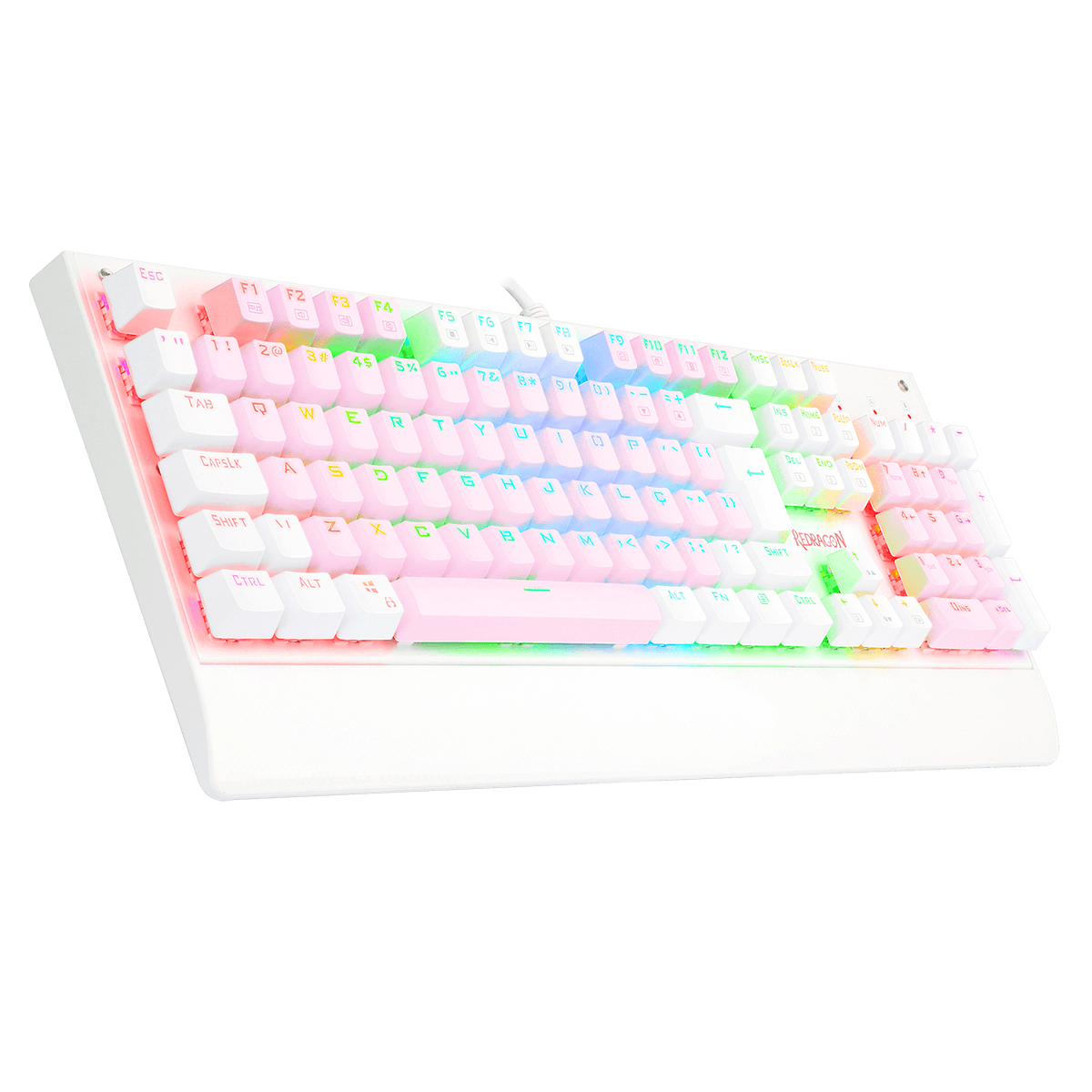 Teclado Mecânico Gamer Redragon Kala RGB, Pink e Branco, Switch Blue, ABNT2, Full-Size, K557PW-RGB