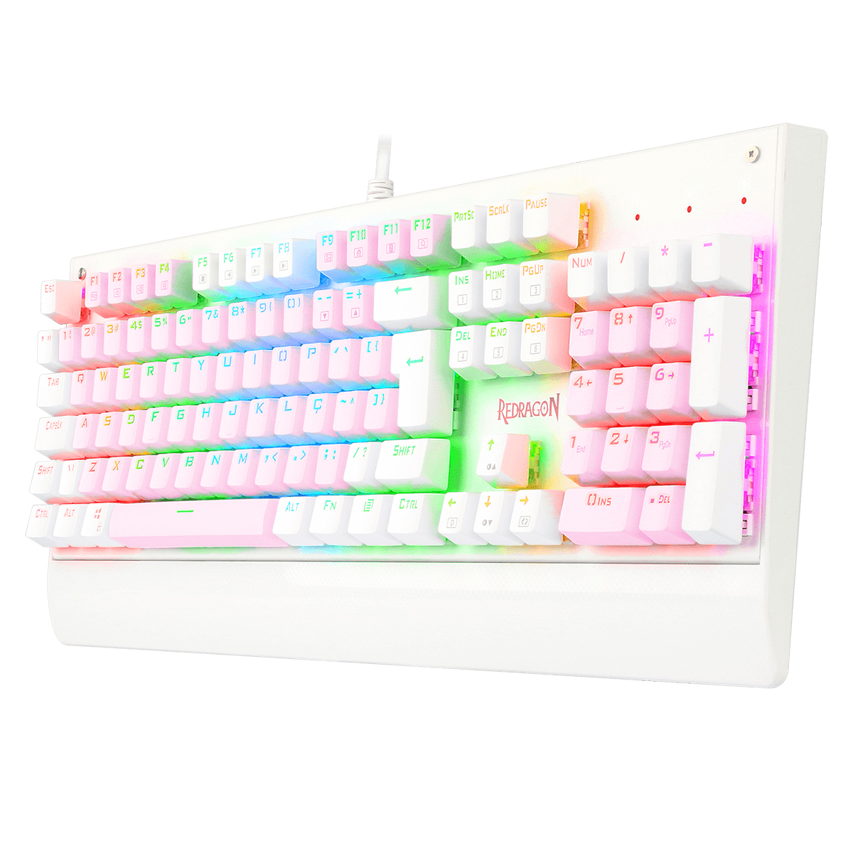 Teclado Mecânico Gamer Redragon Kala RGB, Pink e Branco, Switch Blue, ABNT2, Full-Size, K557PW-RGB