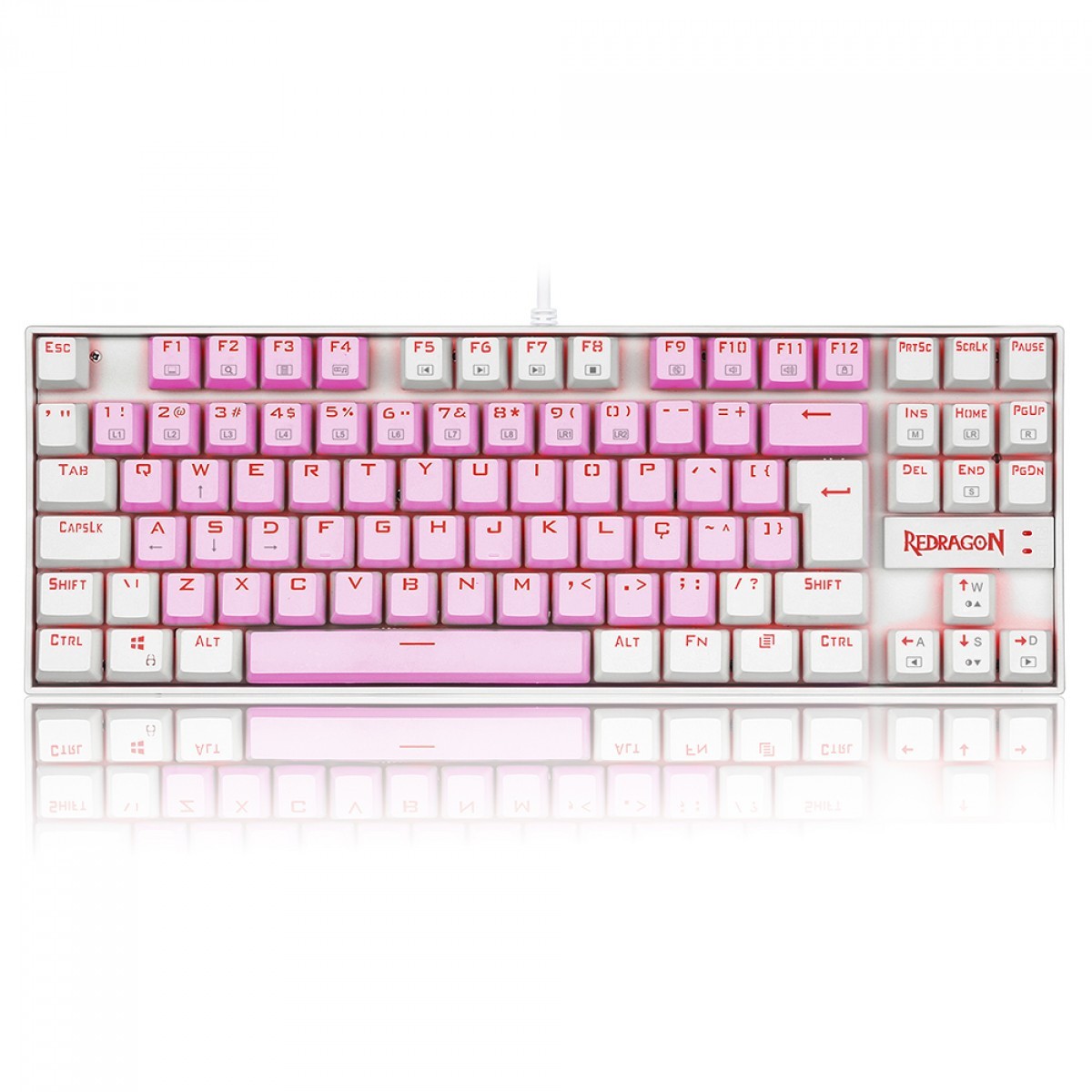 Teclado Mecânico Gamer Redragon Kumara, Switch Blue, LED Red, ABNT2, Pink/White, K552PW PT-BLUE