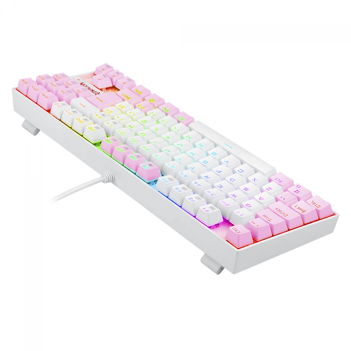 Teclado Mecânico Gamer Redragon Kumara, Switch Blue, RGB, ABNT2, White/Pink, K552WP-RGB PT-BLUE