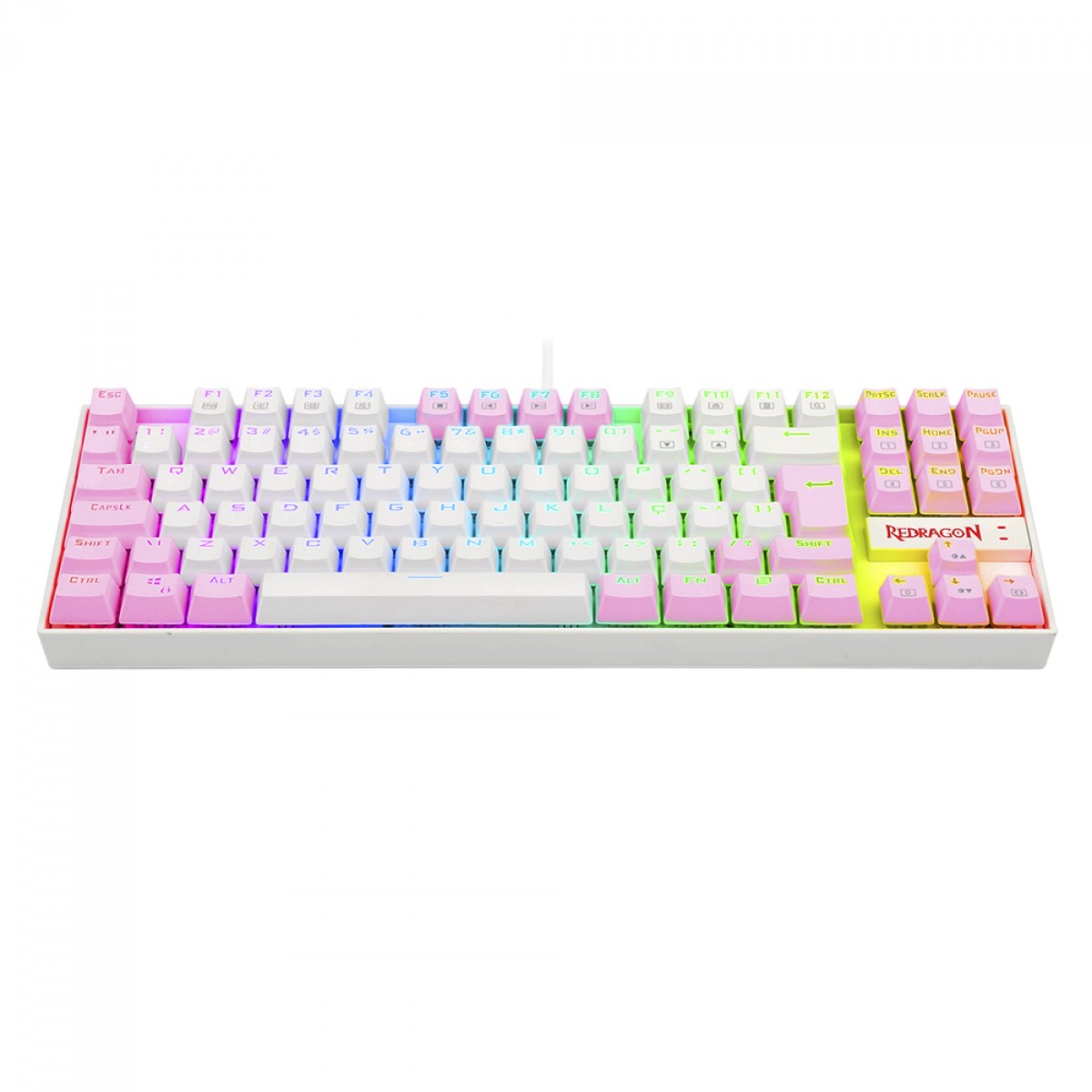 Teclado Mecânico Gamer Redragon Kumara, Switch Blue, RGB, ABNT2, White/Pink, K552WP-RGB PT-BLUE