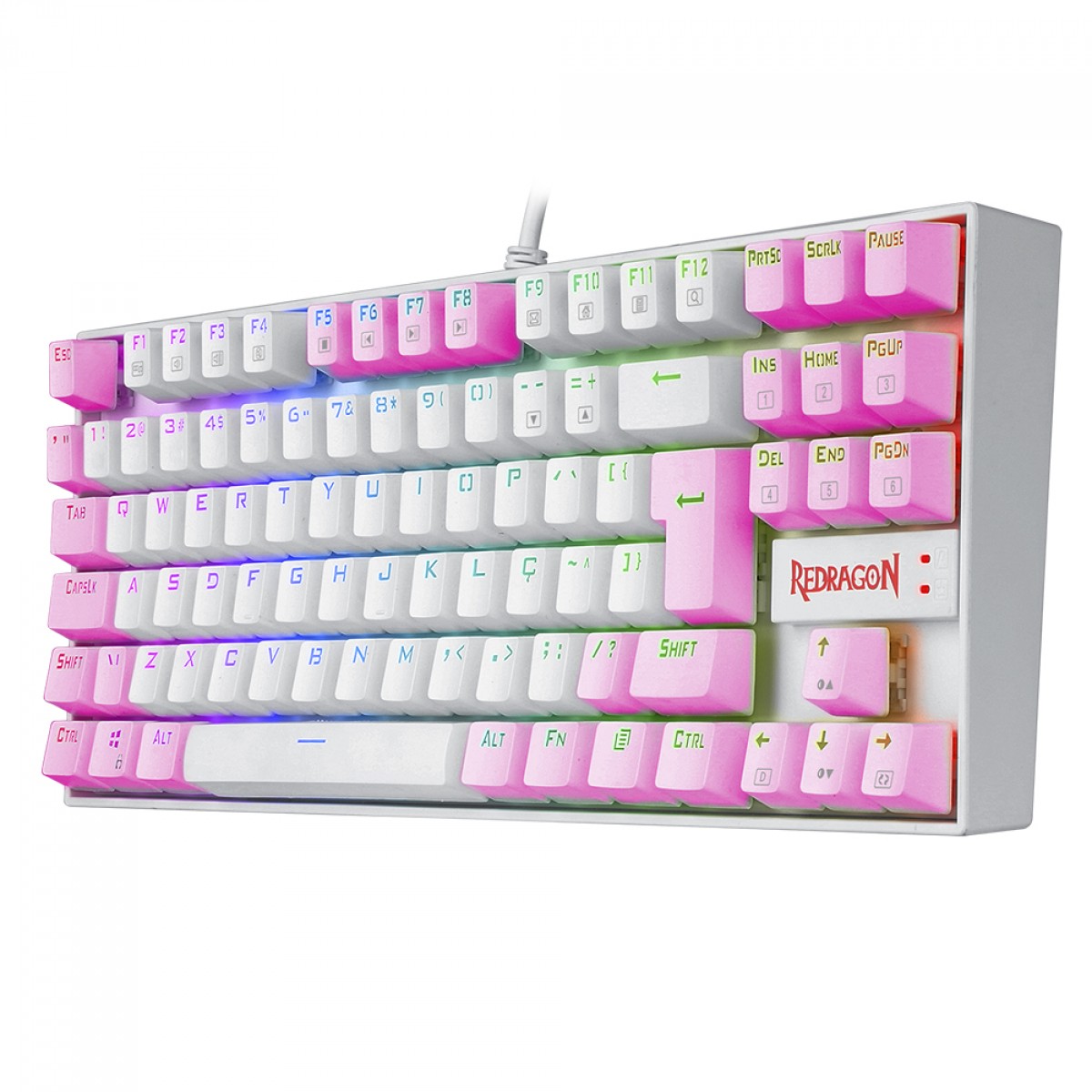 Teclado Mecânico Gamer Redragon Kumara, Switch Blue, RGB, ABNT2, White/Pink, K552WP-RGB PT-BLUE