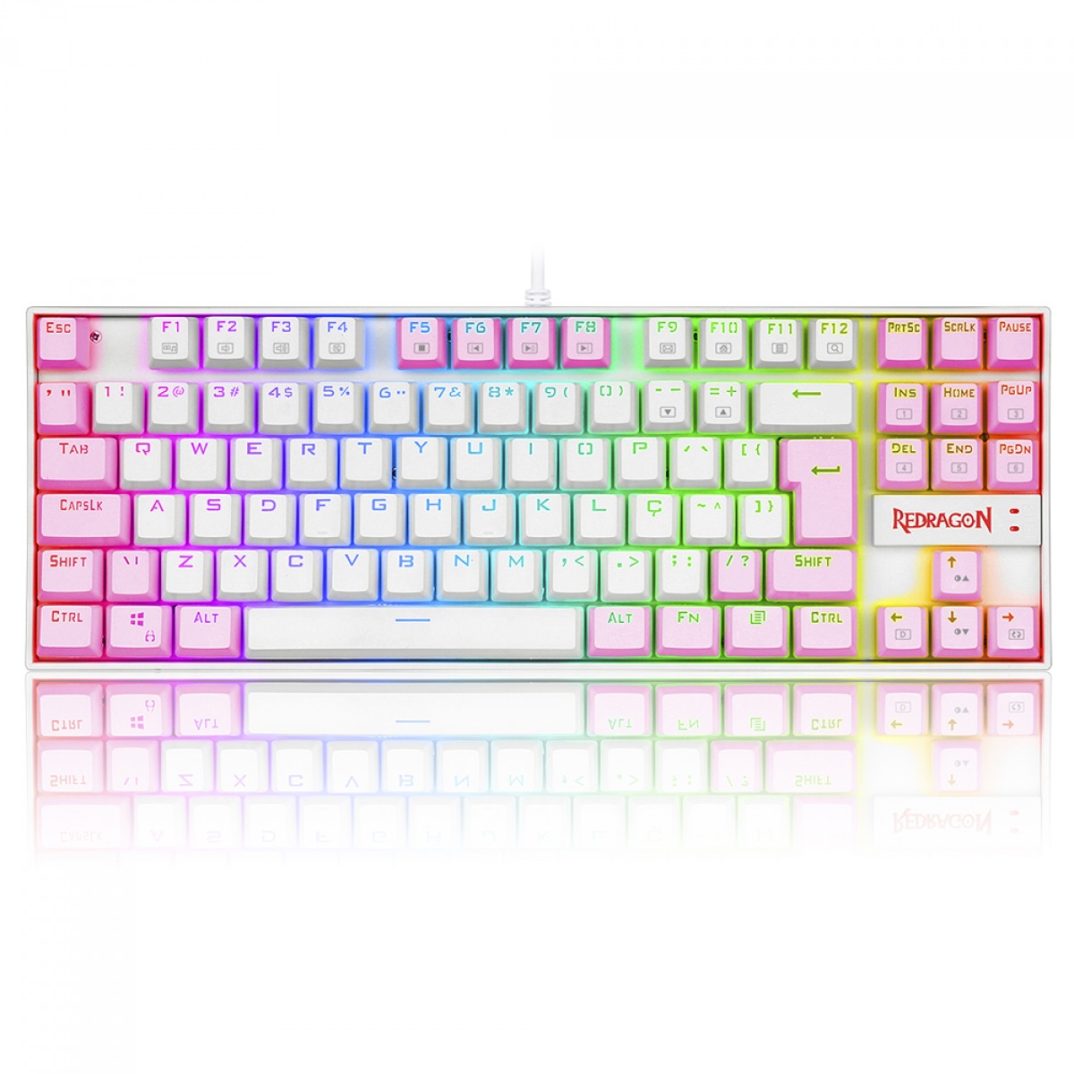 Teclado Mecânico Gamer Redragon Kumara, Switch Blue, RGB, ABNT2, White/Pink, K552WP-RGB PT-BLUE