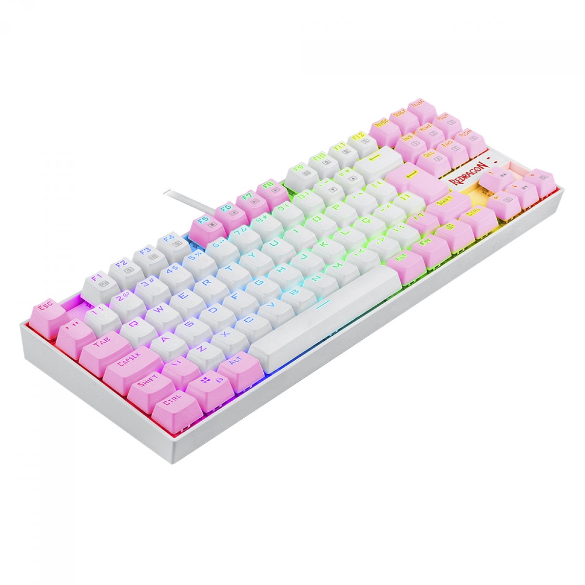 Teclado Mecânico Gamer Redragon Kumara, Switch Blue, RGB, ABNT2, White/Pink, K552WP-RGB PT-BLUE
