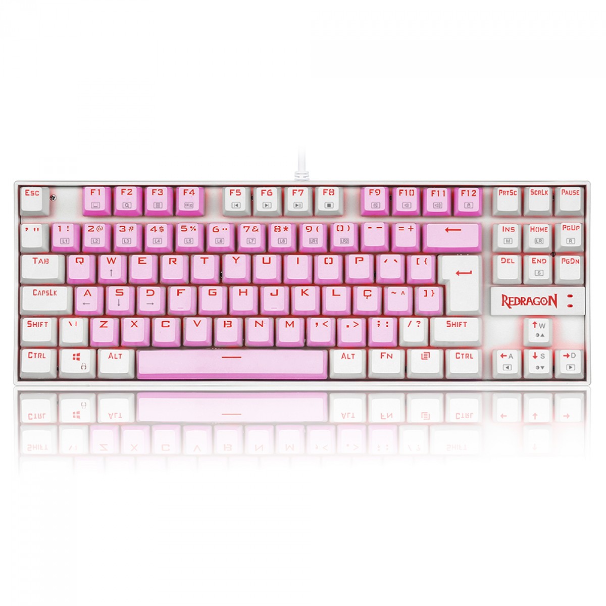 Teclado Mecânico Gamer Redragon Kumara, Switch Brown, LED Red, ABNT2, Pink/White, K552PW PT-BROWN