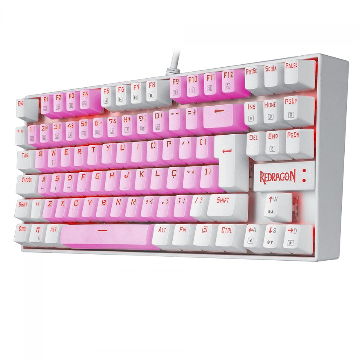 Teclado Mecânico Gamer Redragon Kumara, Switch Brown, LED Red, ABNT2, Pink/White, K552PW PT-BROWN