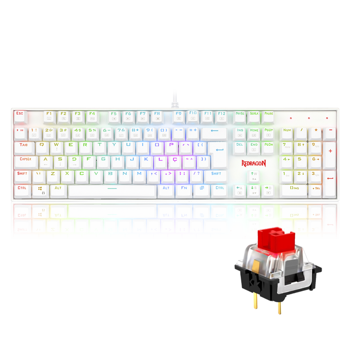Teclado Mecânico Gamer Redragon Mitra Lunar K551W, RGB, Switch Red, ABNT2, White, K551W-RGB (PT-RED)