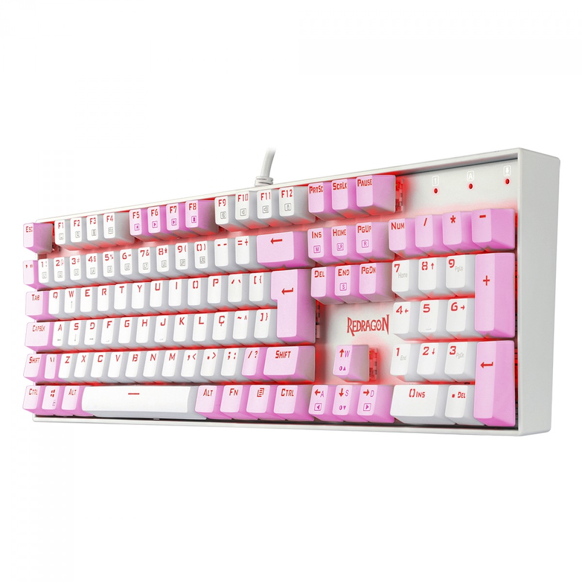 Teclado Mecânico Gamer Redragon Mitra, Switch Blue, ABNT2, LED Red, White/Pink, K551WP (PT-Blue)