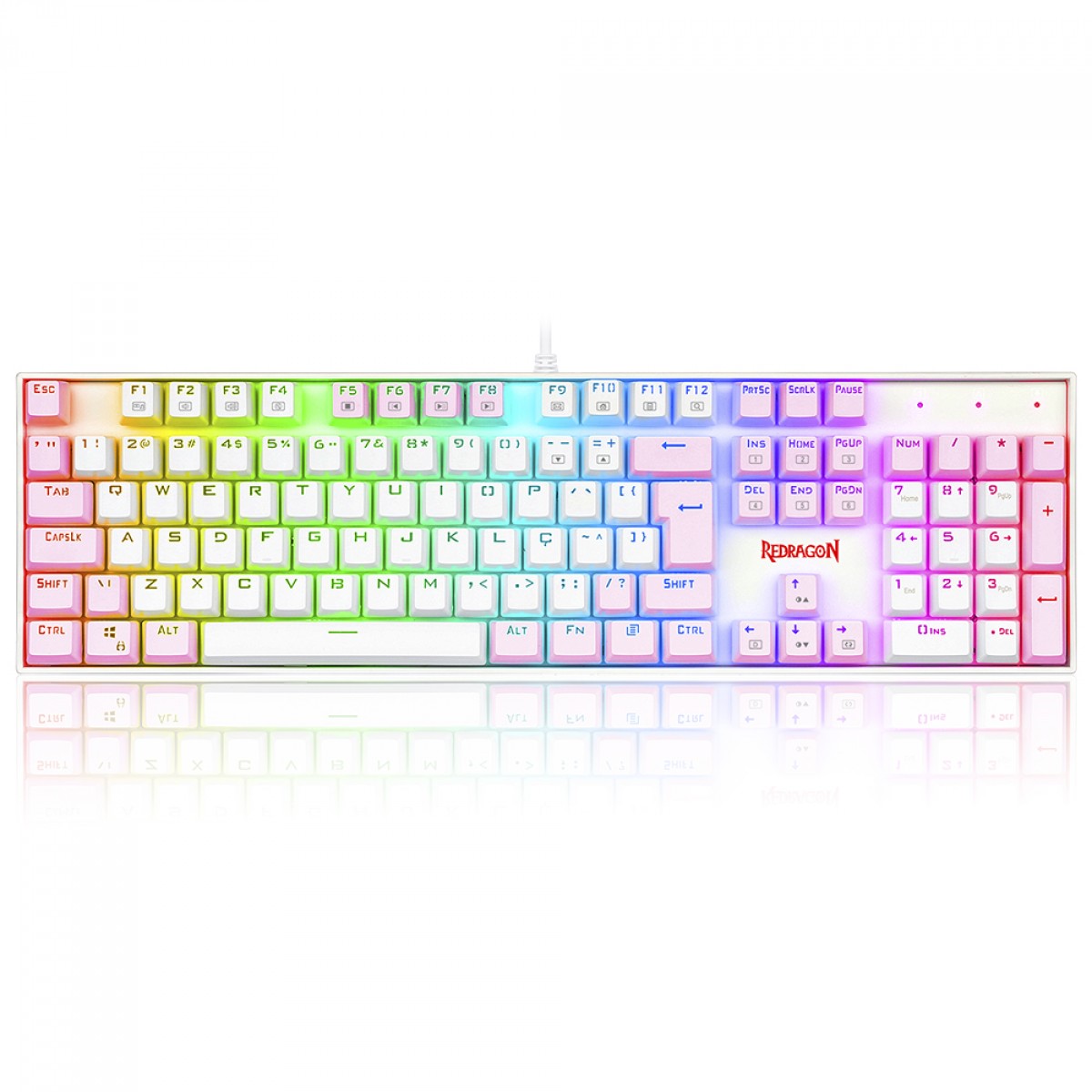 Teclado Mecânico Gamer Redragon Mitra, Switch Blue, ABNT2, RGB, White/Pink, K551WP-RGB (PT-Blue)