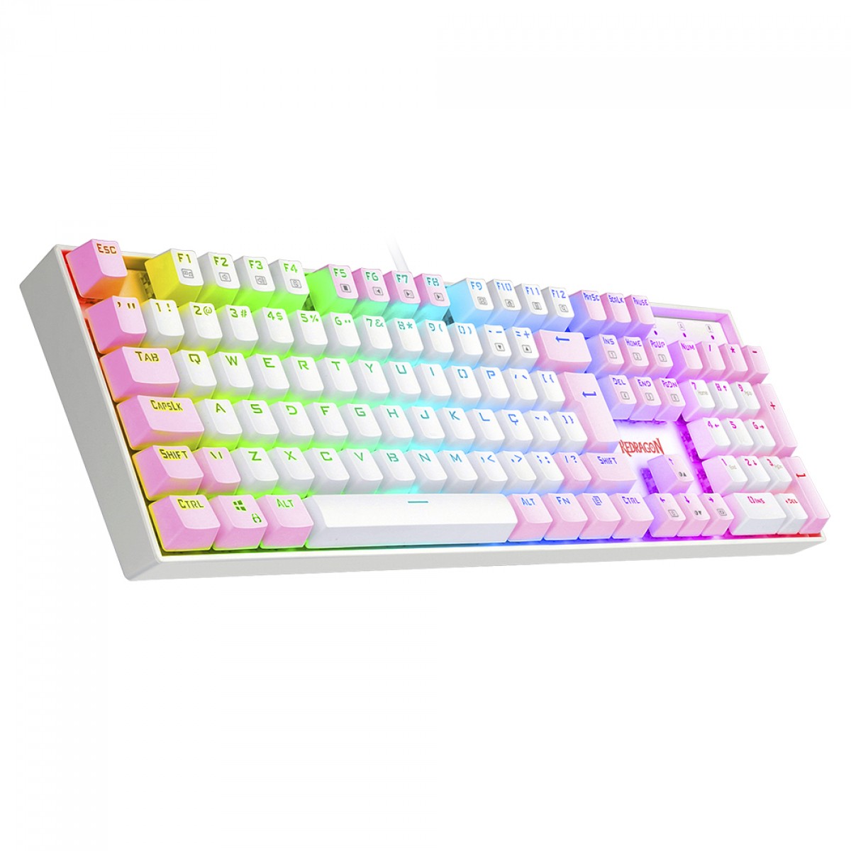 Teclado Mecânico Gamer Redragon Mitra, Switch Blue, ABNT2, RGB, White/Pink, K551WP-RGB (PT-Blue)