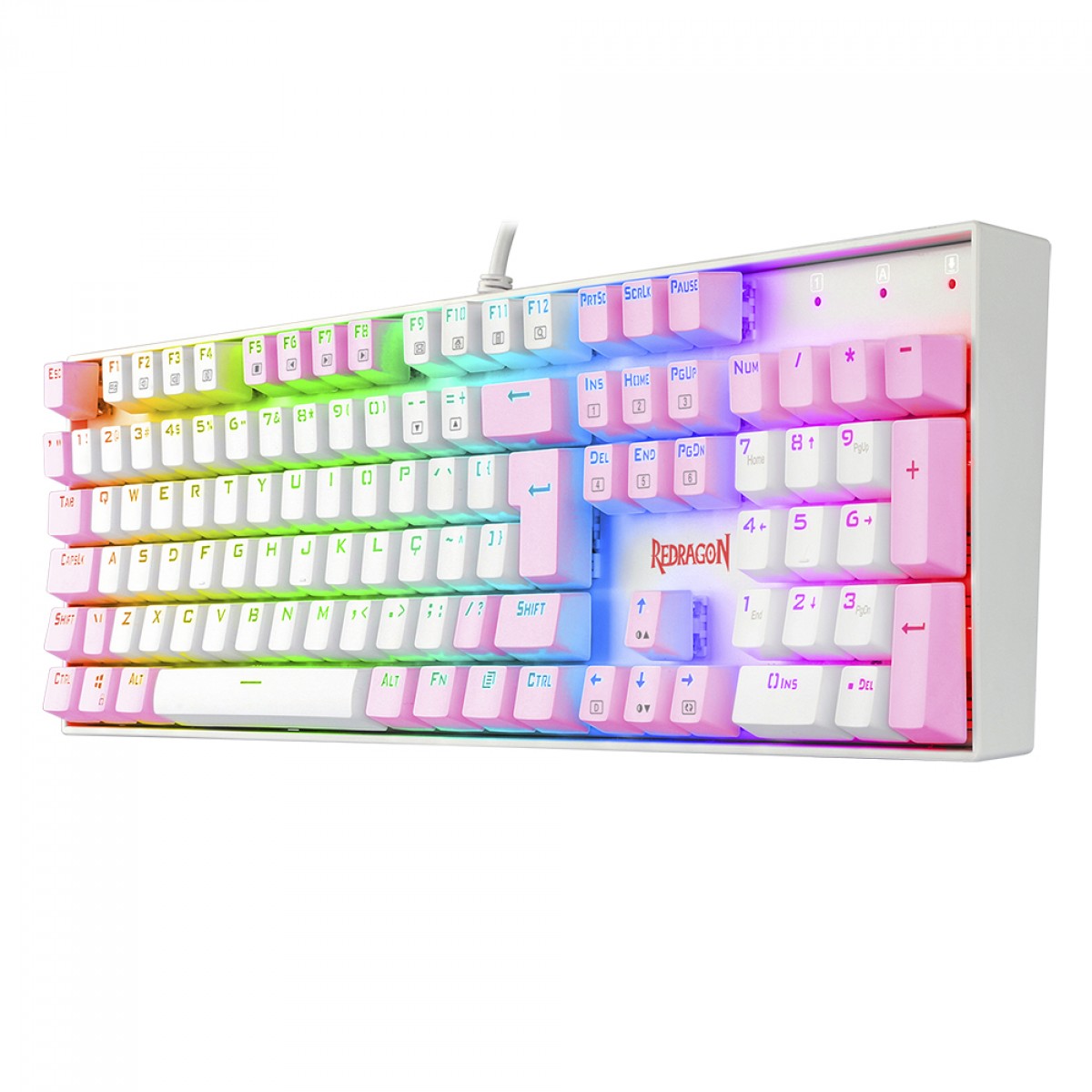 Teclado Mecânico Gamer Redragon Mitra, Switch Blue, ABNT2, RGB, White/Pink, K551WP-RGB (PT-Blue)