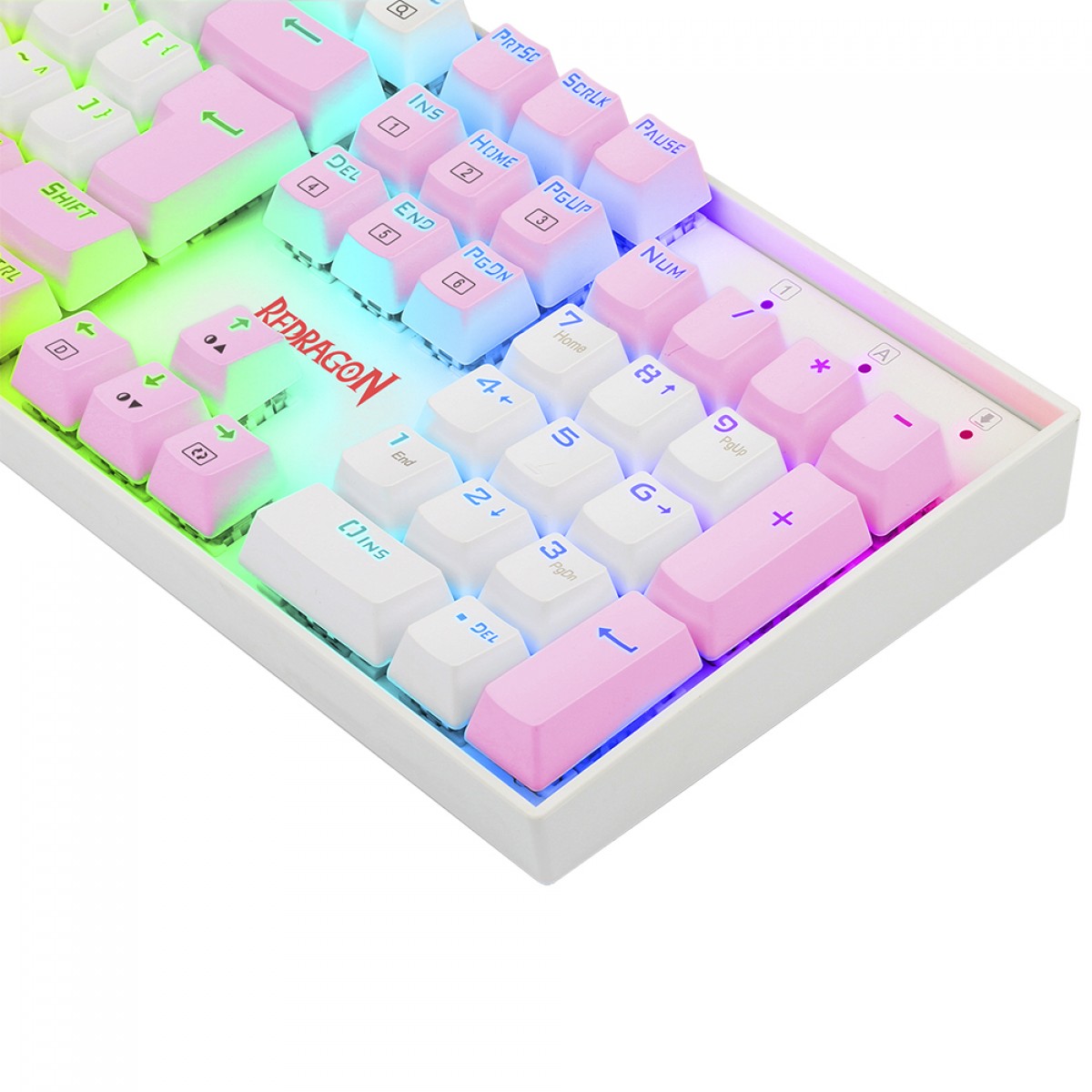 Teclado Mecânico Gamer Redragon Mitra, Switch Blue, ABNT2, RGB, White/Pink, K551WP-RGB (PT-Blue)