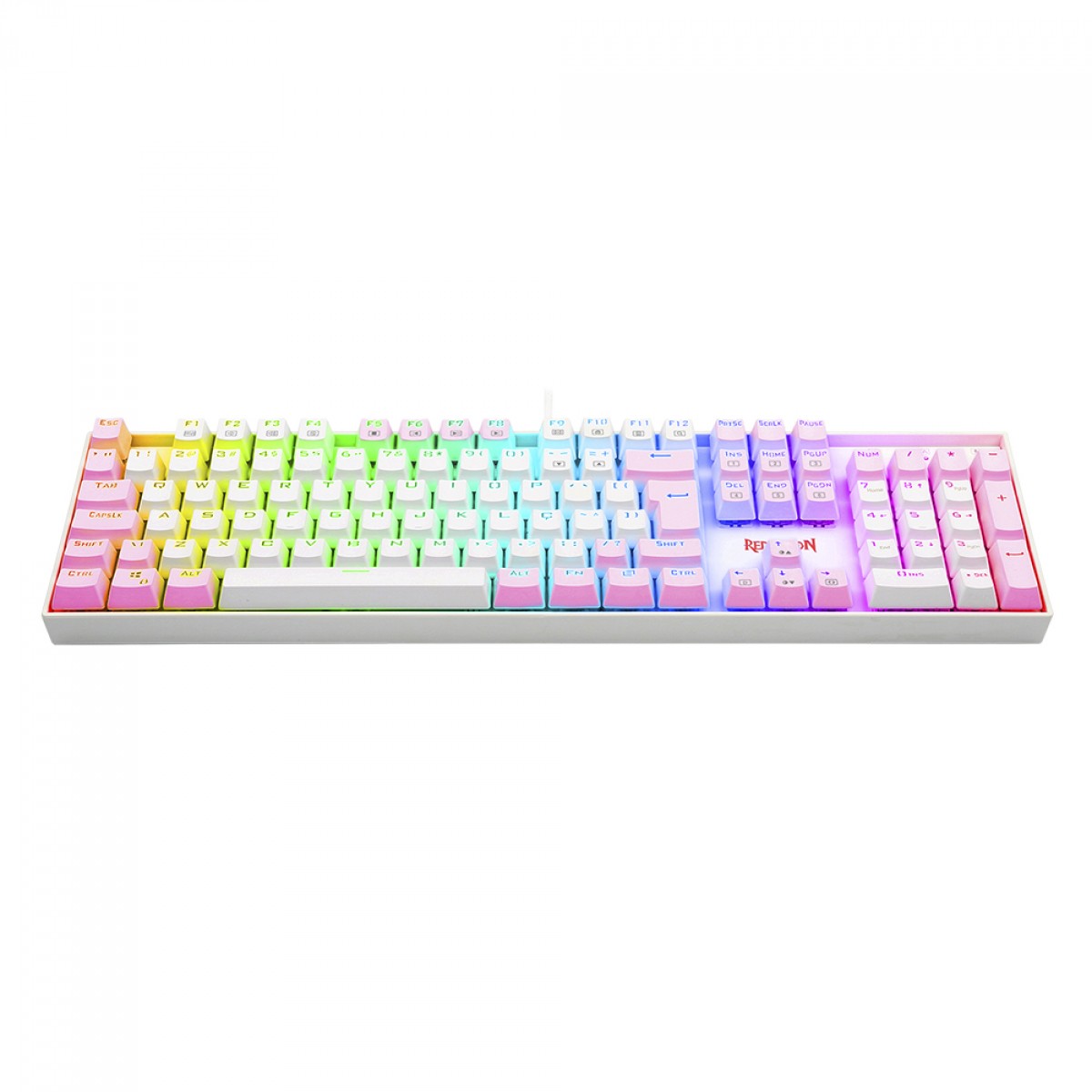 Teclado Mecânico Gamer Redragon Mitra, Switch Blue, ABNT2, RGB, White/Pink, K551WP-RGB (PT-Blue)