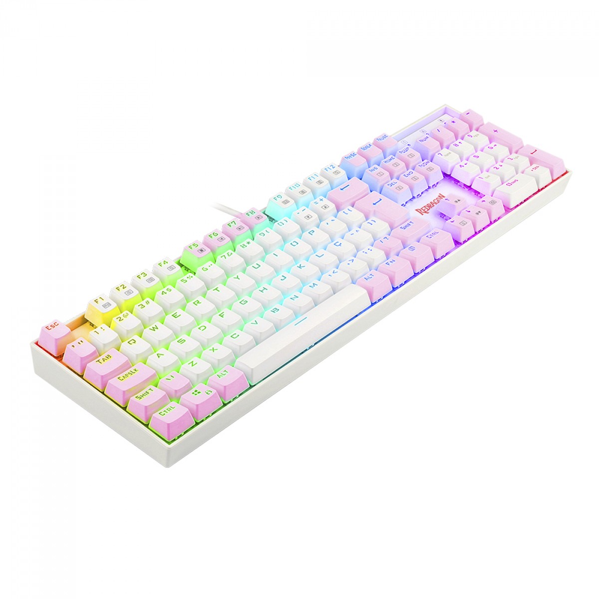 Teclado Mecânico Gamer Redragon Mitra, Switch Blue, ABNT2, RGB, White/Pink, K551WP-RGB (PT-Blue)