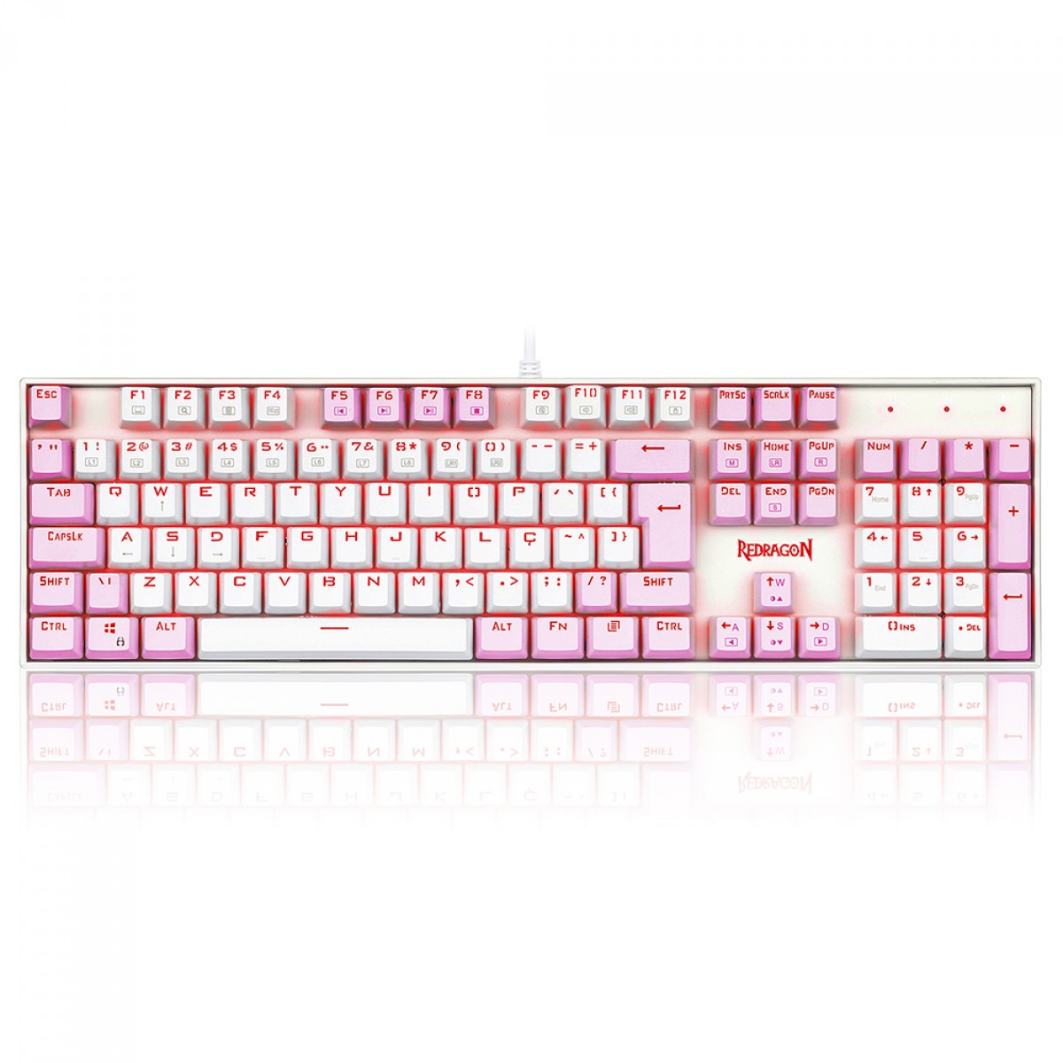 Teclado Mecânico Gamer Redragon Mitra, Switch Brown, ABNT2, LED Red, White/Pink, K551WP (PT-BROWN)