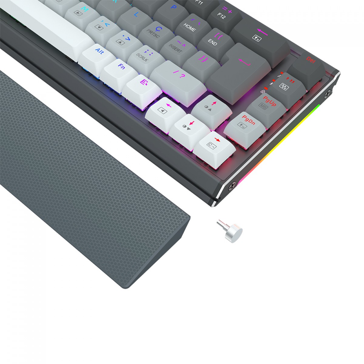 Teclado Mecânico Gamer Redragon Shaco RGB, Switch Brown Removíveis, ABNT2, Black/Gray, Com Suporte Para Celular, K641G-GW-RGB (PT-BROWN)