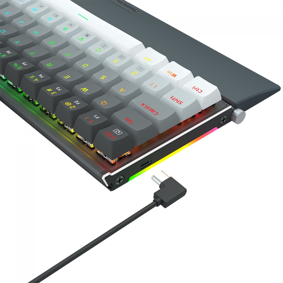 Teclado Mecânico Gamer Redragon Shaco RGB, Switch Brown Removíveis, ABNT2, Black/Gray, Com Suporte Para Celular, K641G-GW-RGB (PT-BROWN)