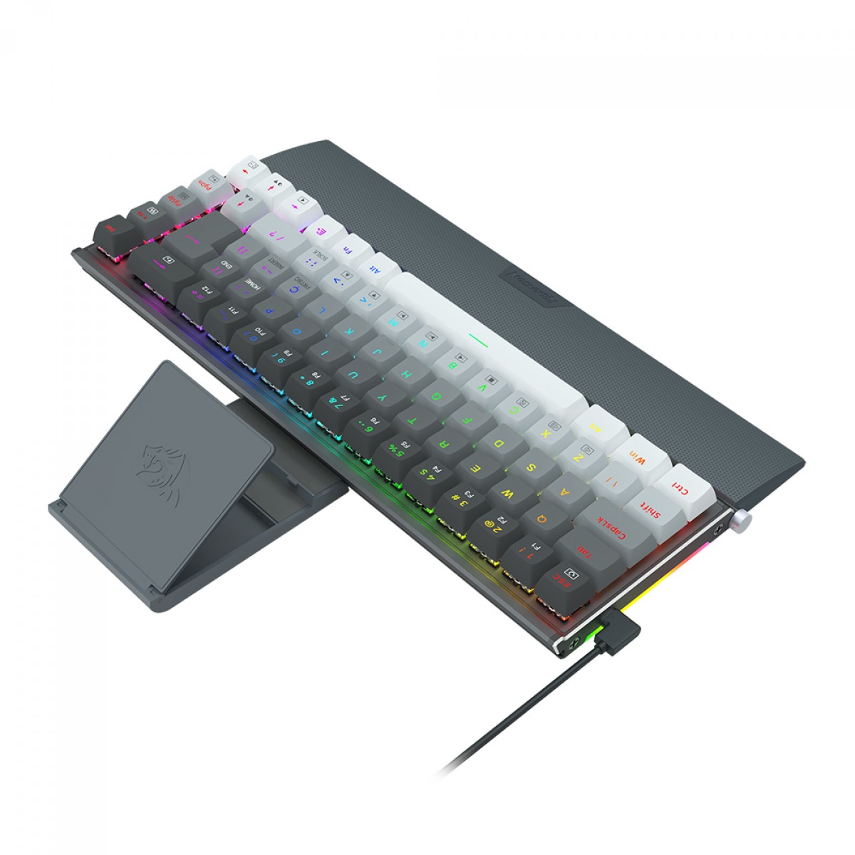 Teclado Mecânico Gamer Redragon Shaco RGB, Switch Brown Removíveis, ABNT2, Black/Gray, Com Suporte Para Celular, K641G-GW-RGB (PT-BROWN)