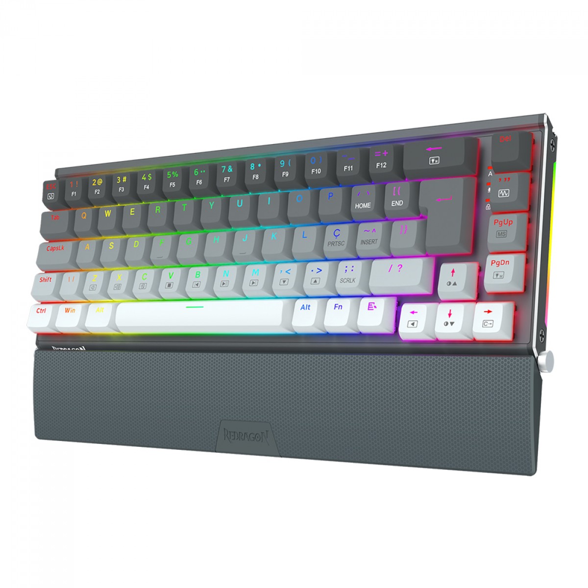 Teclado Mecânico Gamer Redragon Shaco RGB, Switch Brown Removíveis, ABNT2, Black/Gray, Com Suporte Para Celular, K641G-GW-RGB (PT-BROWN)