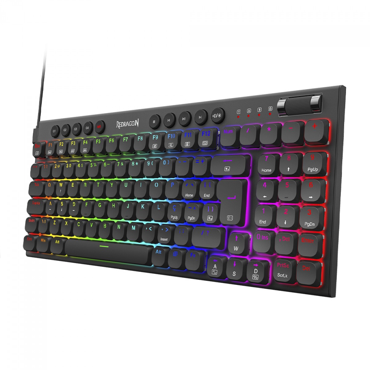 Teclado Mecânico Gamer Redragon Sion, RGB, Low-Profile, Switch Brown, ABNT2, Preto, K653-RGB (PT-BROWN)