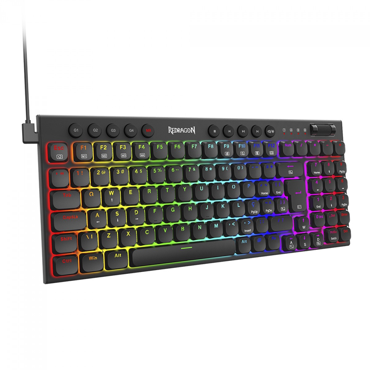 Teclado Mecânico Gamer Redragon Sion, RGB, Low-Profile, Switch Brown, ABNT2, Preto, K653-RGB (PT-BROWN)