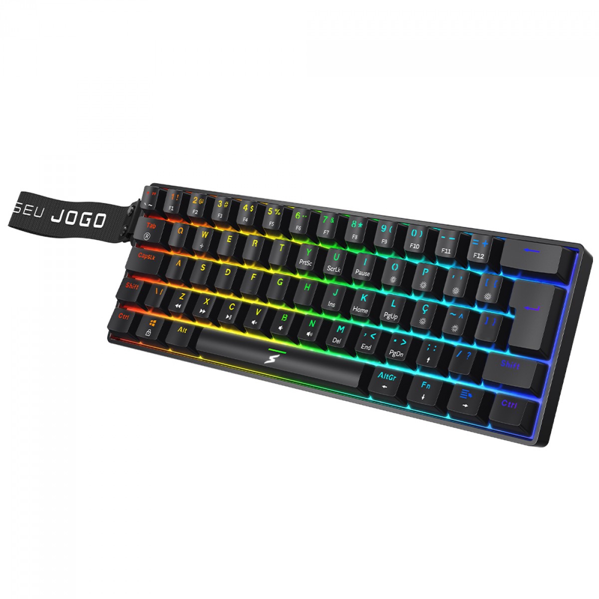 Teclado Mecânico Gamer SuperFrame Player Pro, RGB, 60%, Switch Red, USB, ABNT2, Com Alça, Preto, SF-KB-PPRD60BRUAB