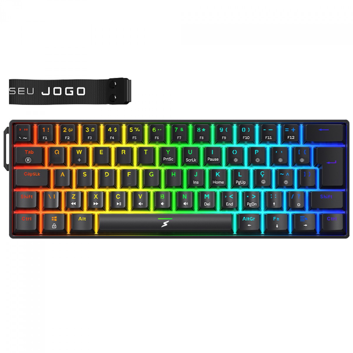 Teclado Mecânico Gamer SuperFrame Player Pro, RGB, 60%, Switch Red, USB, ABNT2, Com Alça, Preto, SF-KB-PPRD60BRUAB