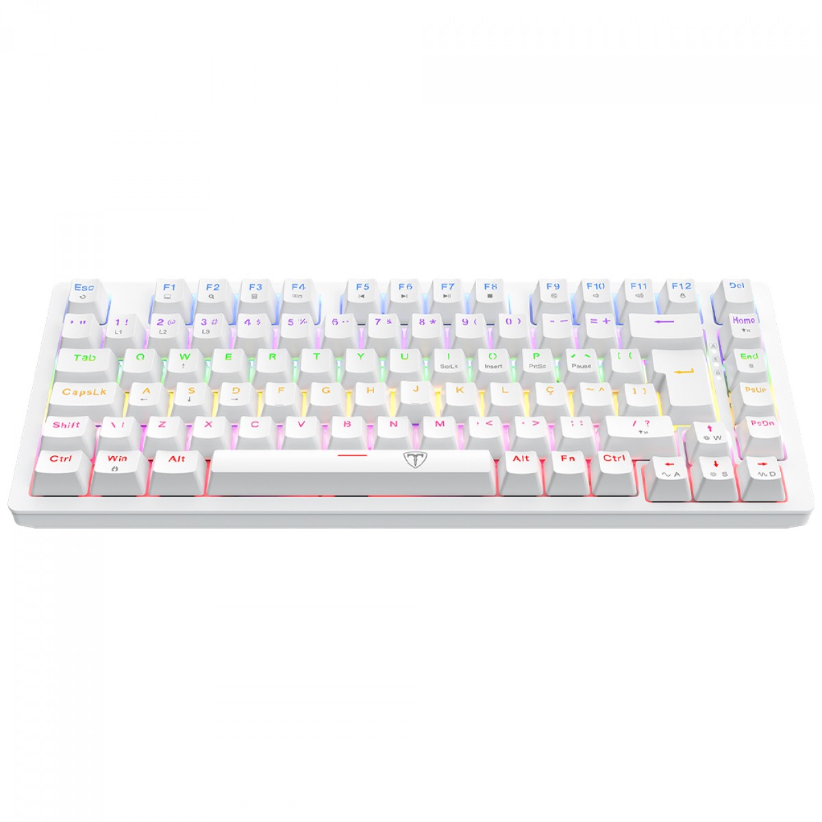 Teclado Mecânico Gamer T-Dagger Megatre, Rainbow, Switch Brown, 75%, ABNT2, Branco, T-TGK326W-BR