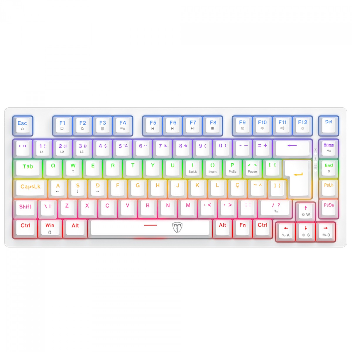 Teclado Mecânico Gamer T-Dagger Megatre, Rainbow, Switch Brown, 75%, ABNT2, Branco, T-TGK326W-BR