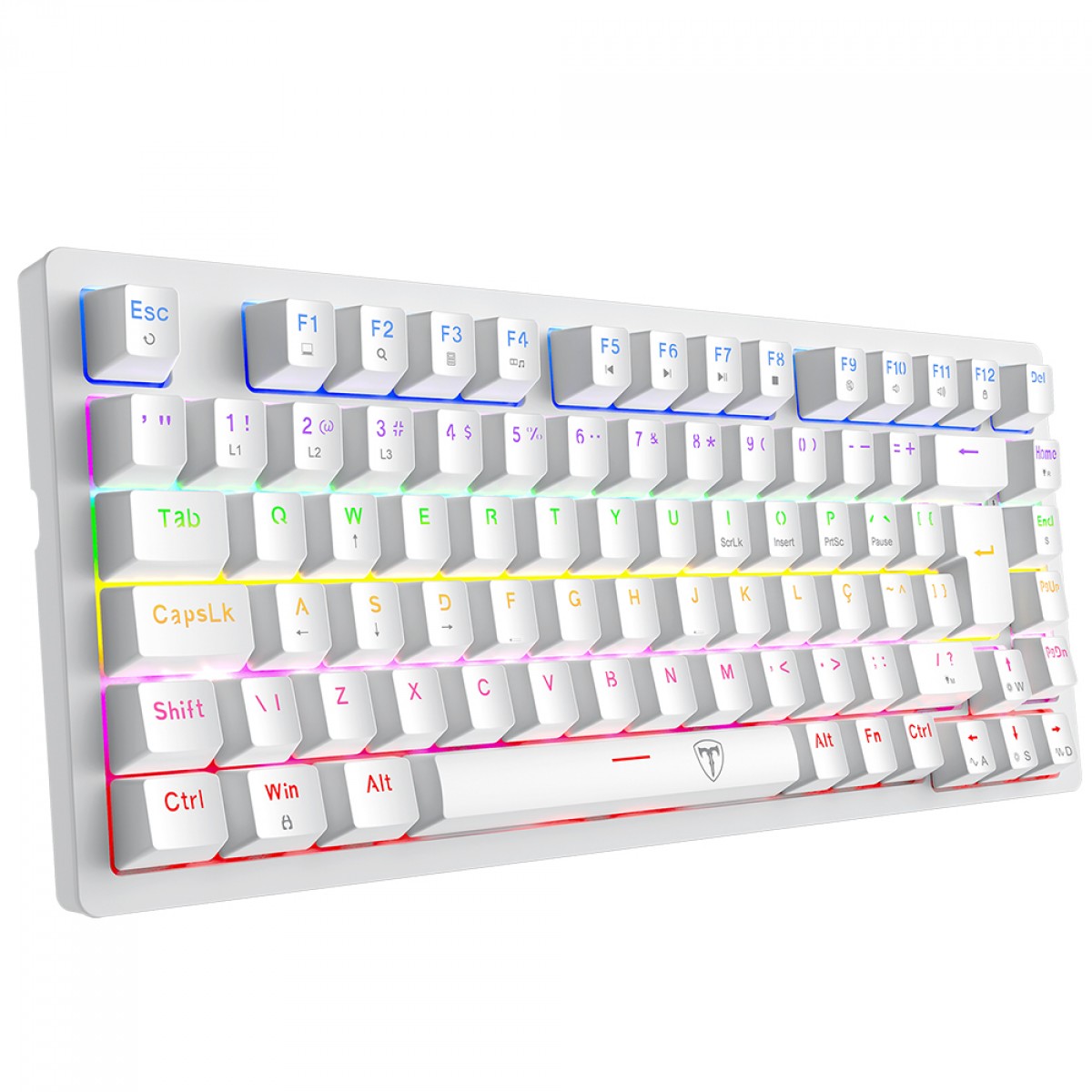 Teclado Mecânico Gamer T-Dagger Megatre, Rainbow, Switch Brown, 75%, ABNT2, Branco, T-TGK326W-BR