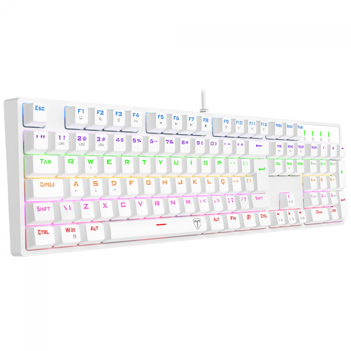 Teclado Mecânico Gamer T-Dagger Rebel, Rainbow, Switch Brown, Full Size, ABNT2, Branco, T-TGK328W-BR