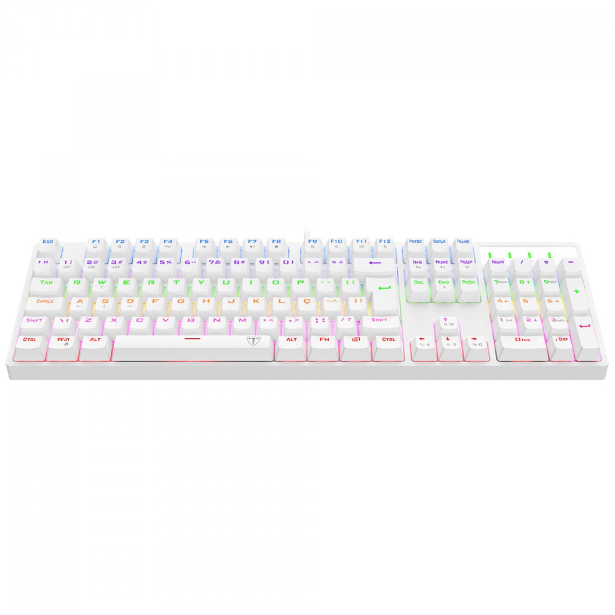 Teclado Mecânico Gamer T-Dagger Rebel, Rainbow, Switch Brown, Full Size, ABNT2, Branco, T-TGK328W-BR