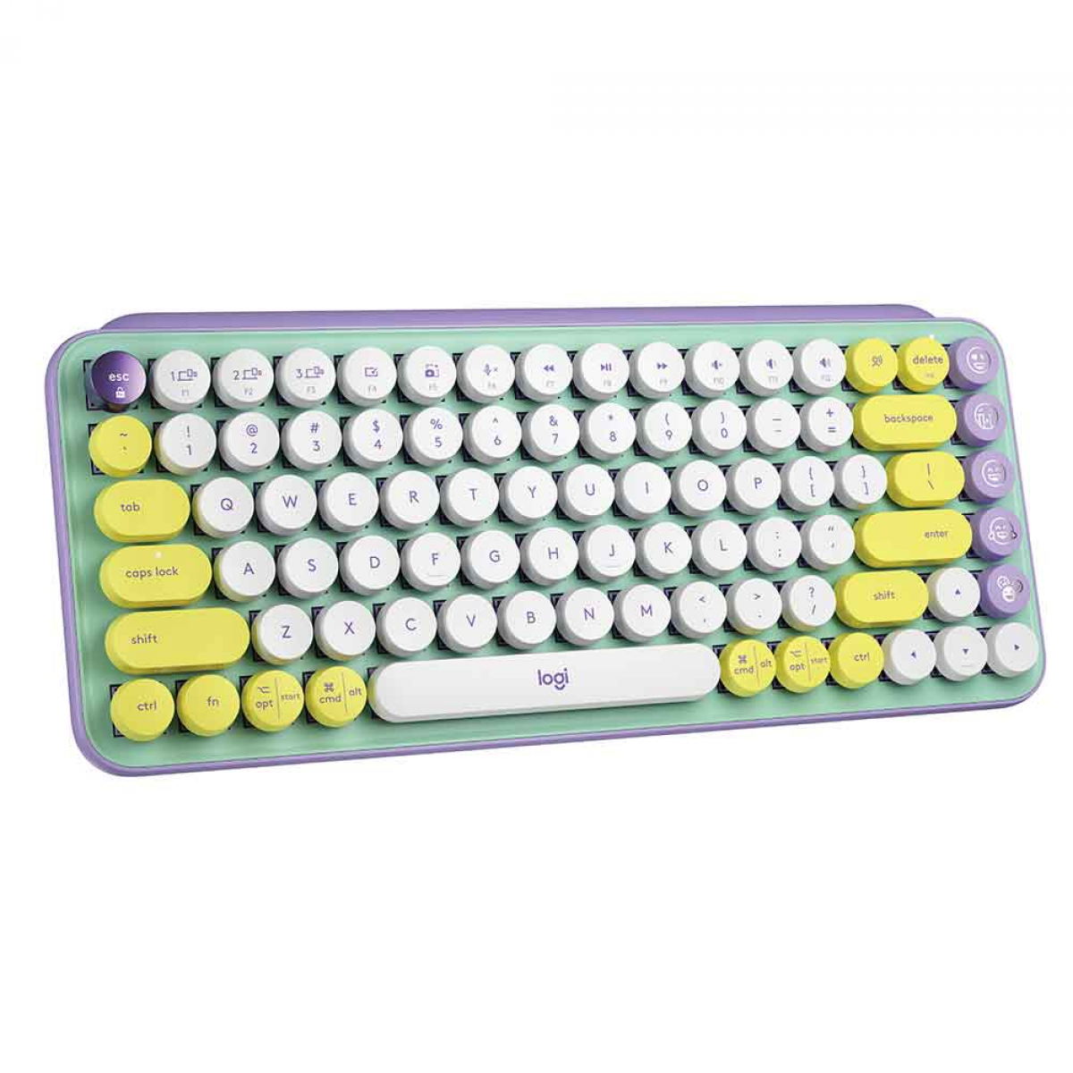 Teclado Mecânico Logitech Pop Keys, Sem Fio, Tátil, ANSI, Bluetooth, Switch Brown, Lilás, 920-010711
